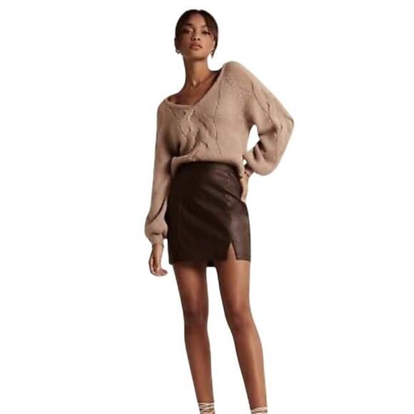 ABERCROMBIE & FITCH MINI SKIRT VENGAN LEATHER CHOCOLATE BROWN SIZE XS AESTHETIC - Picture 3 of 14